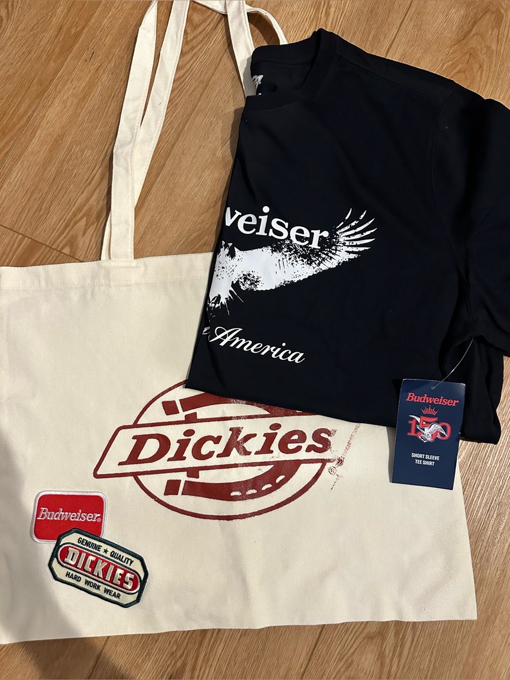 Dickies Cream Canvas Tote Bag with Red Logo and Patch Accents shirt size XL